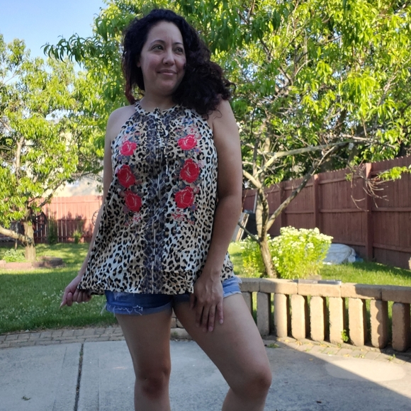 Leopard Floral Embroidered Top S M L - Picture 3 of 4